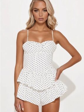 NWT Fashion Nova White Polka Dot Spaghetti Strap Romper